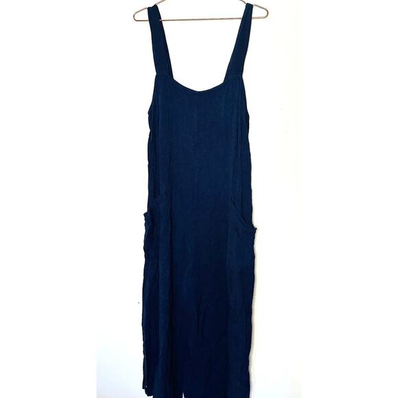Rachel Pally Dark Blue Linen Alda Square Neck Wide Leg Flare Jumpsuit Size M - Picture 2 of 13